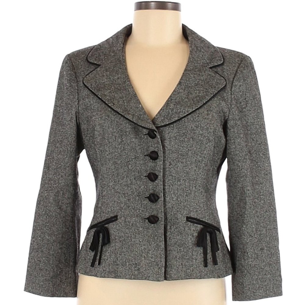 Vintage NANETTE LEPORE Black and White Harris Tweed Blazer/Jacket 6